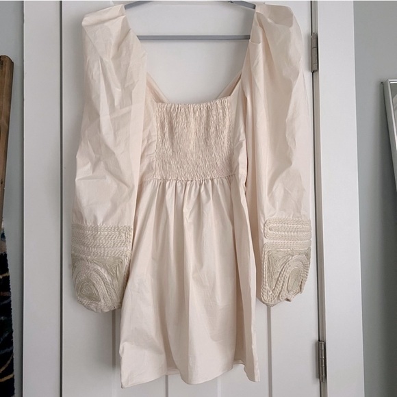 Johanna Ortiz Tropical Mantra Embroidered Stretch Cotton Poplin Mini Dress Ecru - Picture 4 of 4